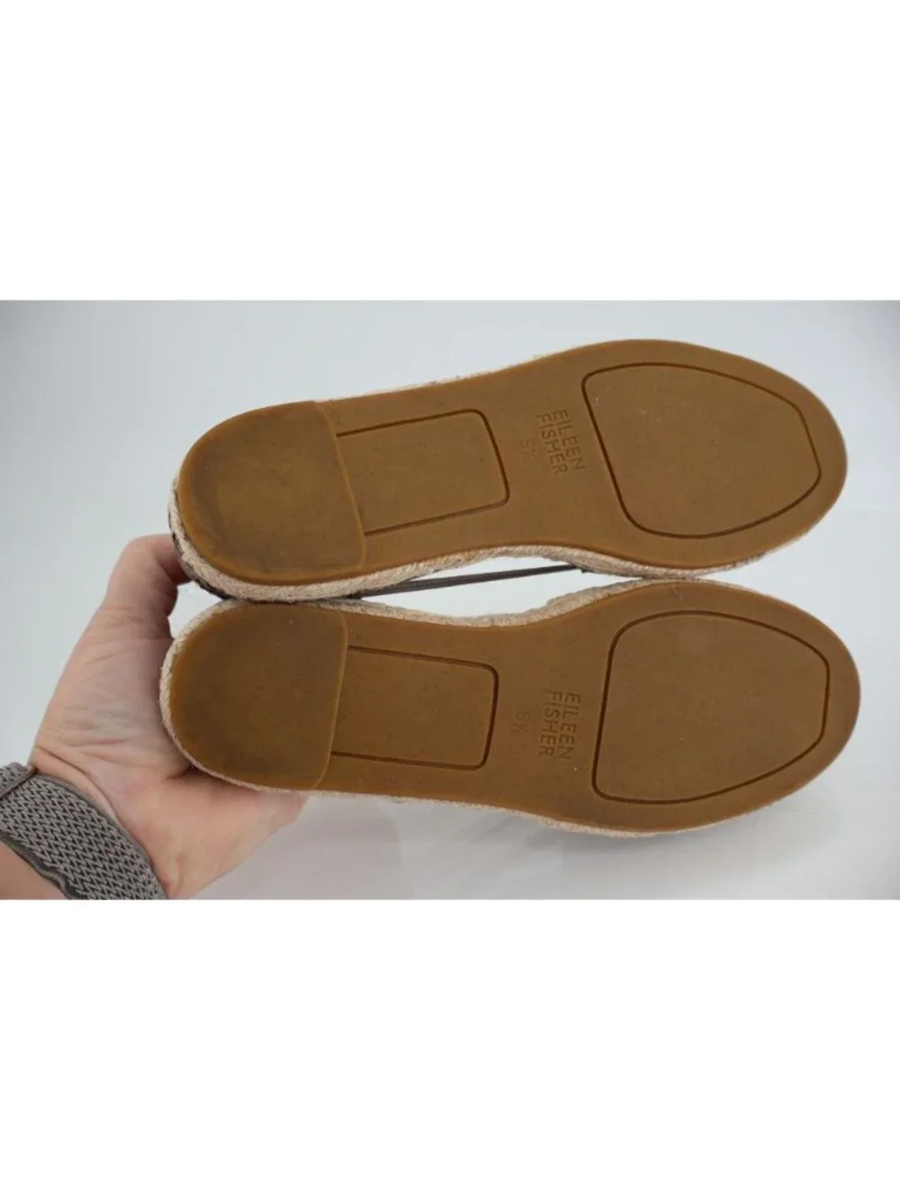 Eileen Fisher Womens Lee Espadrille Flat Size 5.5 Gray Metallic Distress Leather
